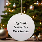 Funny Game Warden Gifts for Friends or Family - 'My Heart Belongs To A Game Warden' Circle Ornament with Christmas Unique Gift from, Gifts for Game Wardens, Men, and Women
