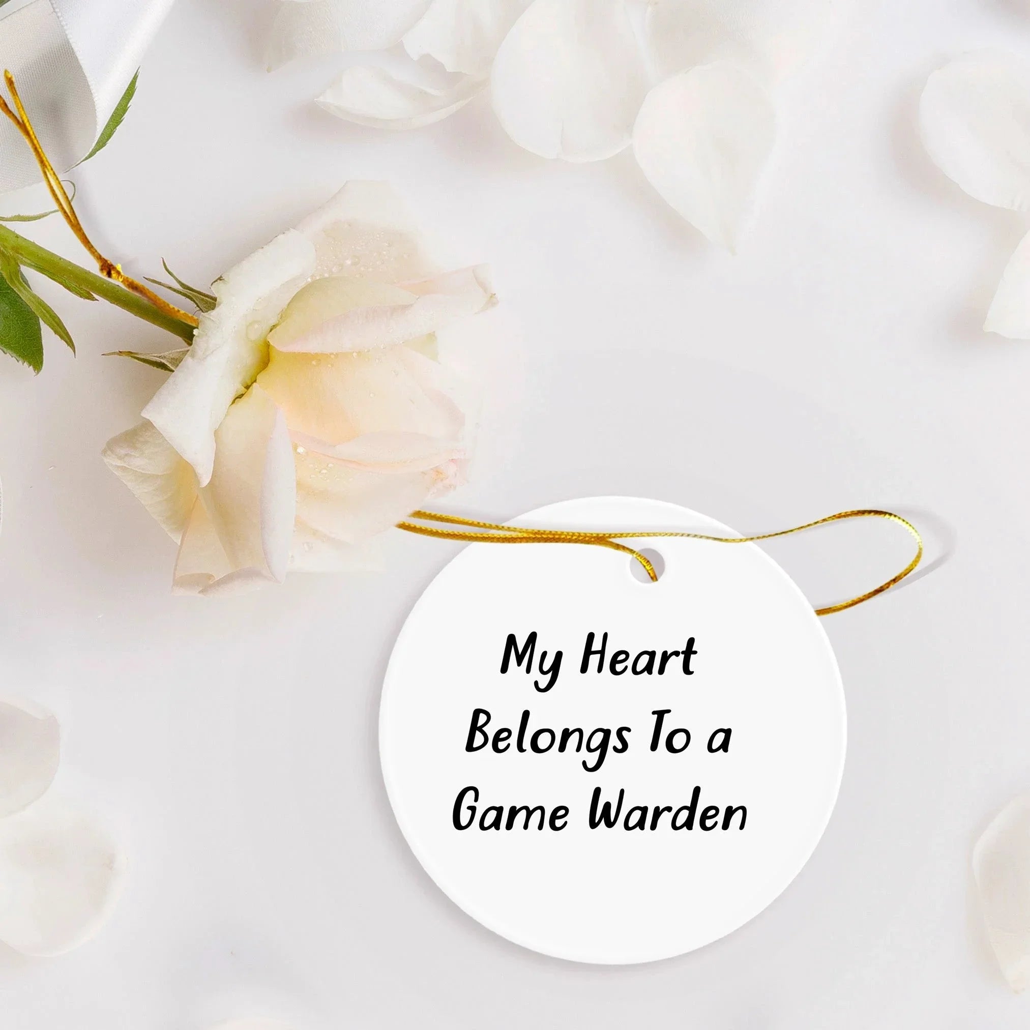 Funny Game Warden Gifts for Friends or Family - 'My Heart Belongs To A Game Warden' Circle Ornament with Christmas Unique Gift from, Gifts for Game Wardens, Men, and Women