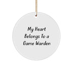Funny Game Warden Gifts for Friends or Family - 'My Heart Belongs To A Game Warden' Circle Ornament with Christmas Unique Gift from, Gifts for Game Wardens, Men, and Women