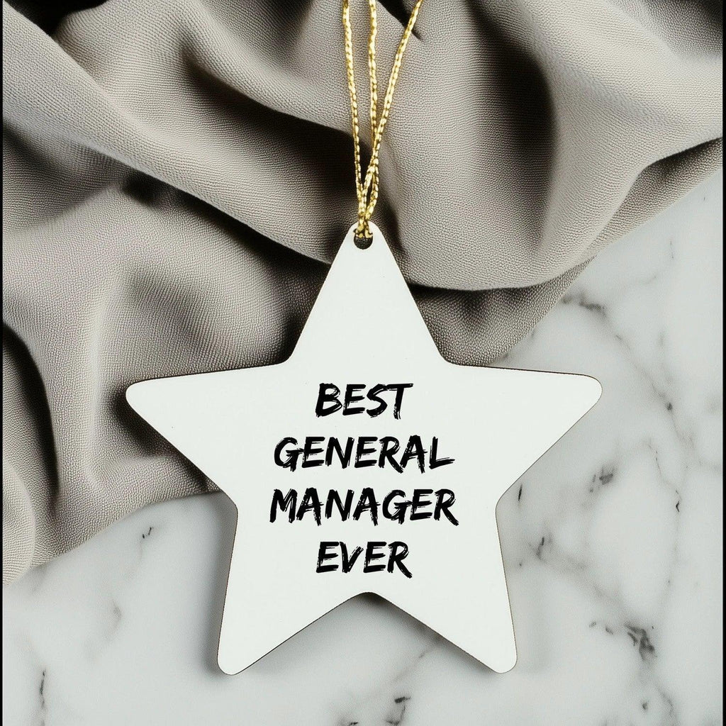 Funny General Manager Gift, 'Best General Manager Ever' Star Ornament for Office Decor, Gifts from Friends for Christmas