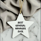 Funny General Manager Gift, 'Best General Manager Ever' Star Ornament for Office Decor, Gifts from Friends for Christmas