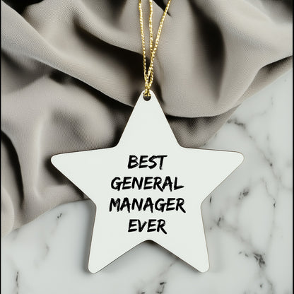 Funny General Manager Gift, 'Best General Manager Ever' Star Ornament for Office Decor, Gifts from Friends for Christmas
