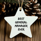 Funny General Manager Gift, 'Best General Manager Ever' Star Ornament for Office Decor, Gifts from Friends for Christmas