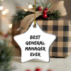 Funny General Manager Gift, 'Best General Manager Ever' Star Ornament for Office Decor, Gifts from Friends for Christmas