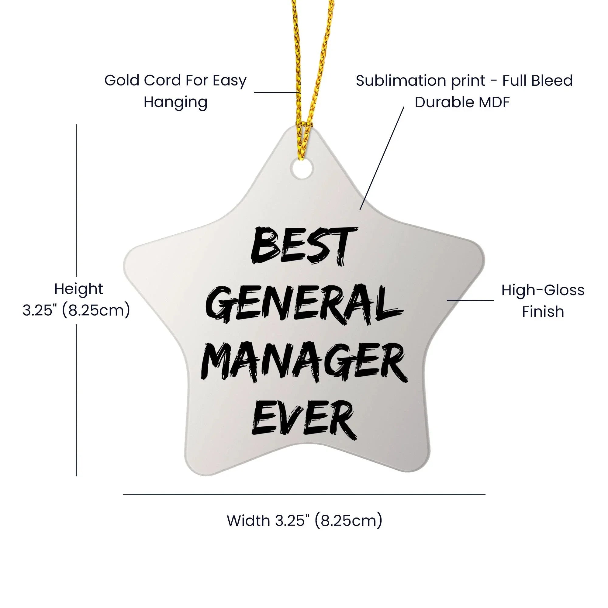 Funny General Manager Gift, 'Best General Manager Ever' Star Ornament for Office Decor, Gifts from Friends for Christmas