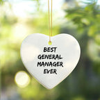 Funny General Manager Gifts - 'Best General Manager Ever' Heart Ornament for Christmas