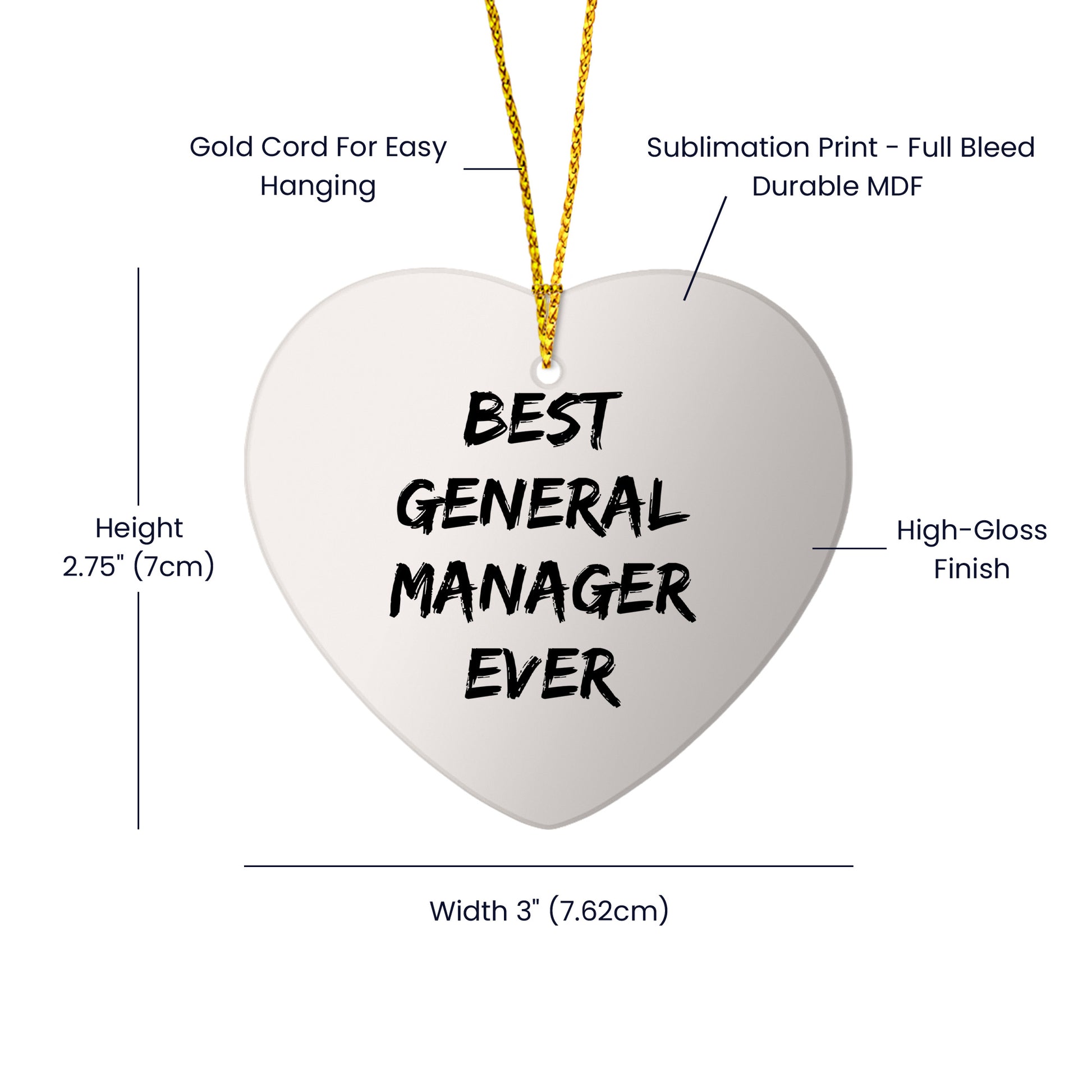 Funny General Manager Gifts - 'Best General Manager Ever' Heart Ornament for Christmas