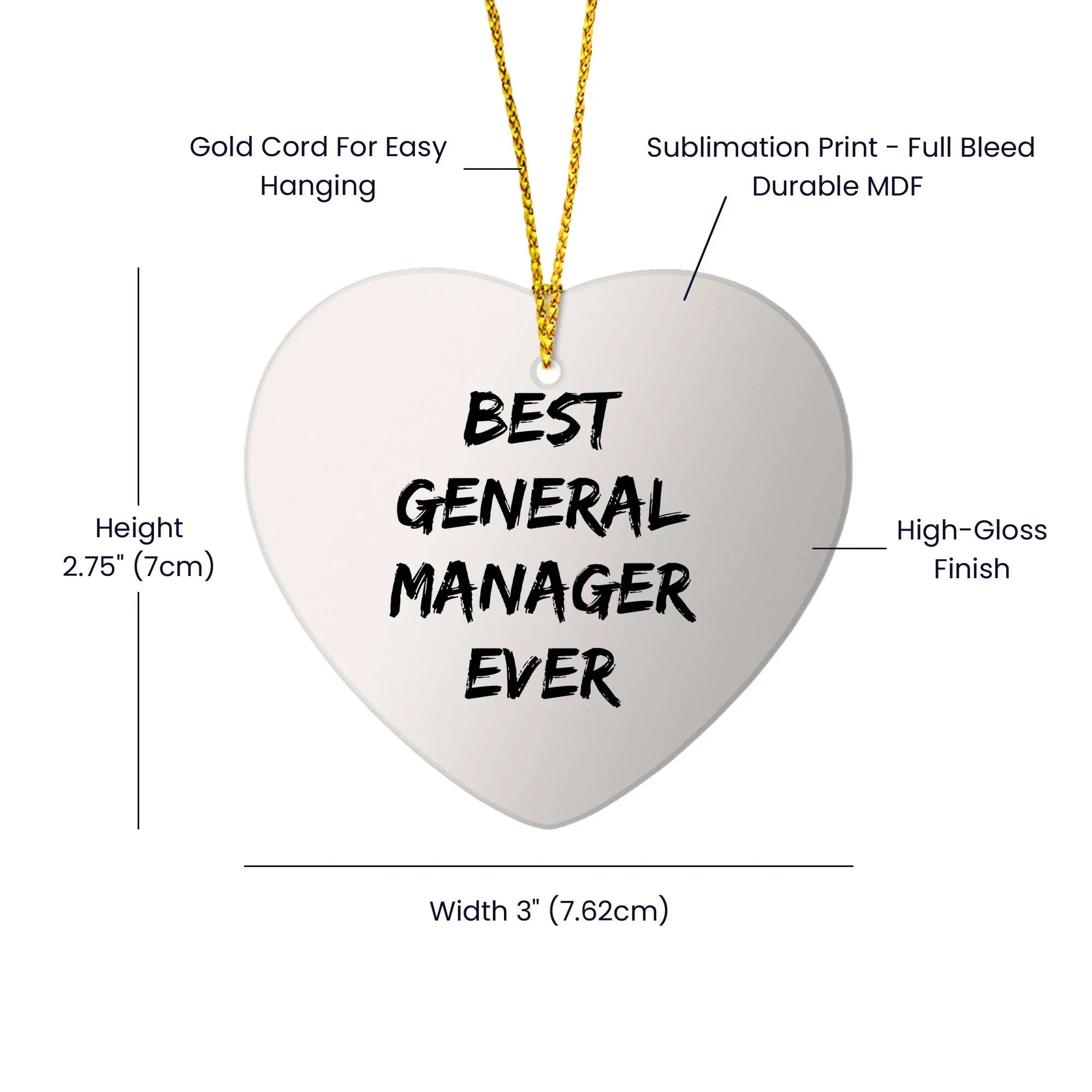 Funny General Manager Gifts - 'Best General Manager Ever' Heart Ornament for Christmas