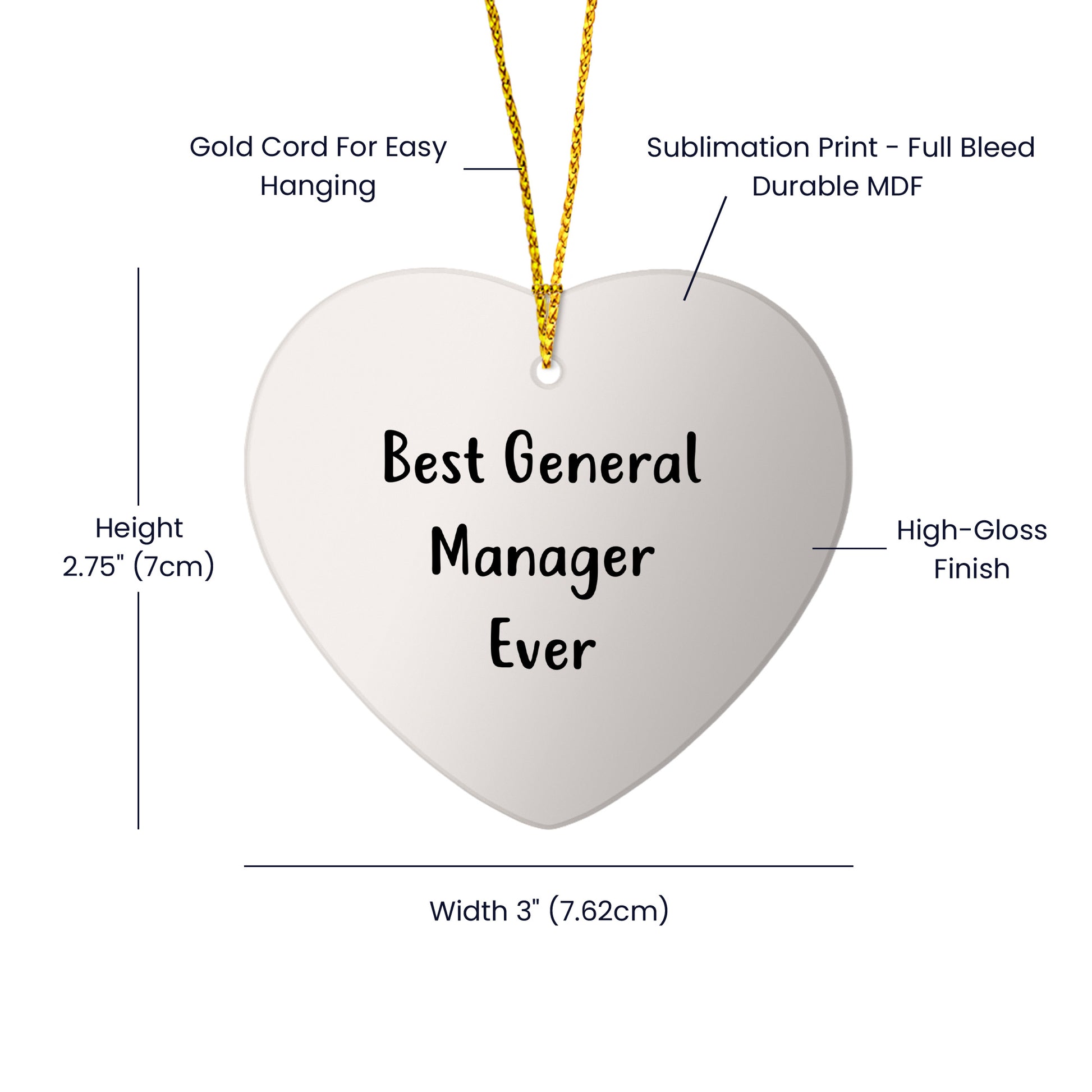Funny General Manager Gifts Ever, Best General Manager Heart Ornament, 'Best General Manager Ever' Quote, Christmas Unique Gifts from Friends to General Manager