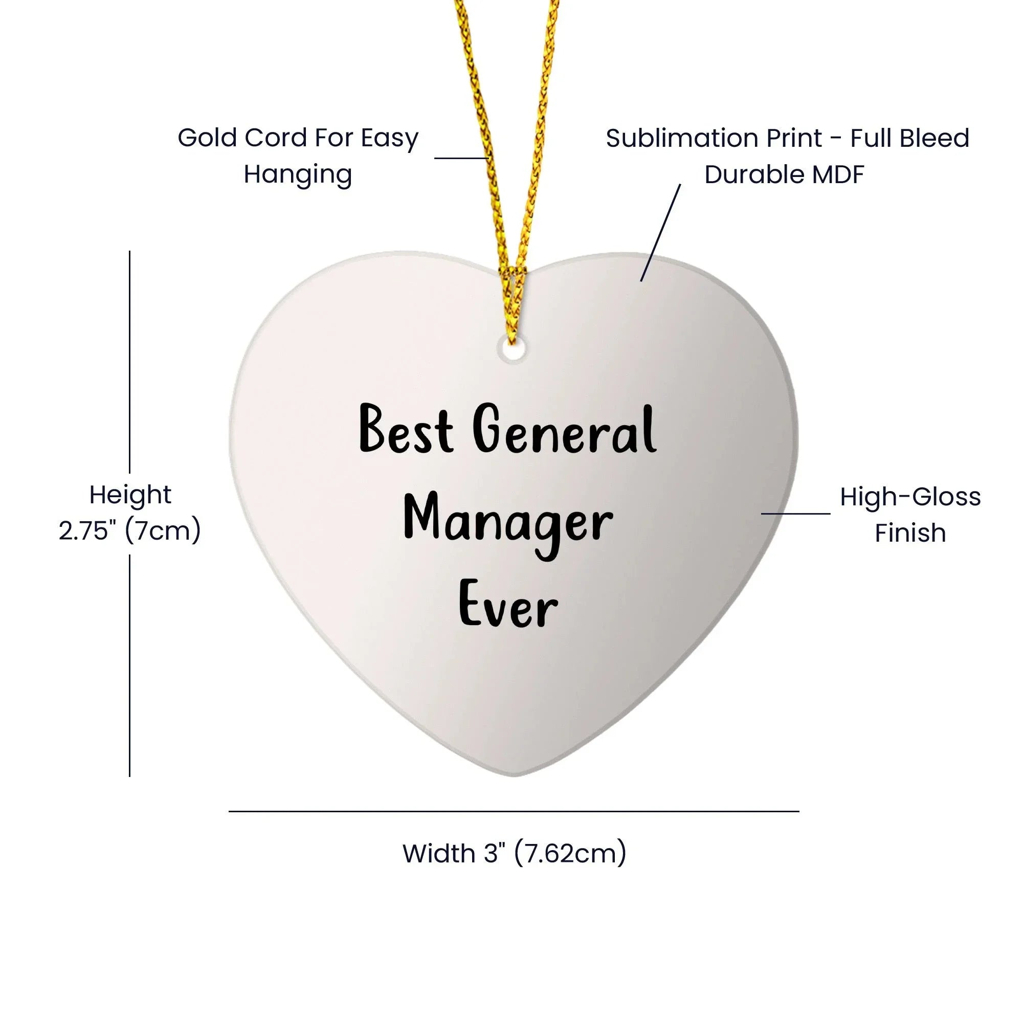 Funny General Manager Gifts Ever, Best General Manager Heart Ornament, 'Best General Manager Ever' Quote, Christmas Unique Gifts from Friends to General Manager