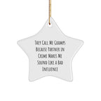 Funny Gramps Gifts for Men - 'They Call Me Gramps' Christmas Star Ornament with Gold Cord, Gifts from Family