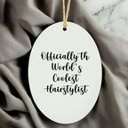 Funny Hairstylist Gifts from Family, Oval Ornament Quote 'Officially The World's Coolest Hairstylist' for Hairstylist, Christmas Unique Gifts