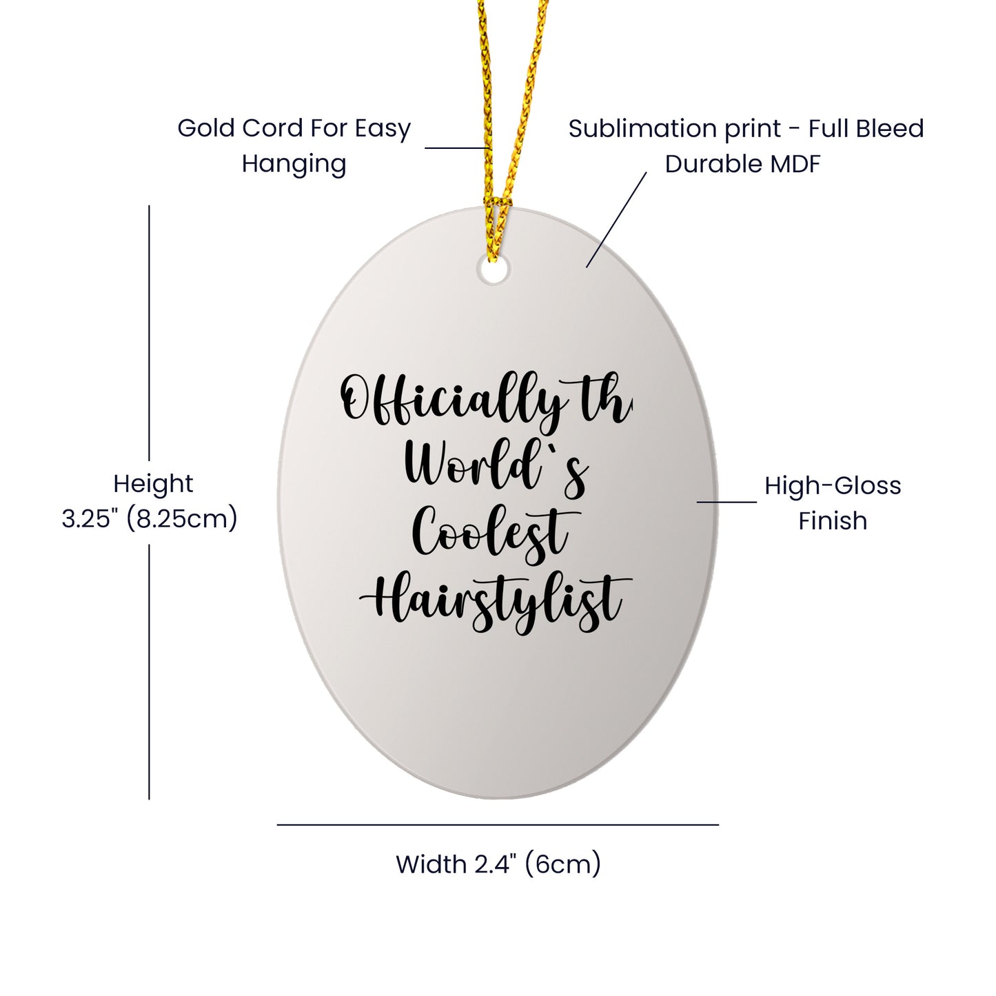 Funny Hairstylist Gifts from Family, Oval Ornament Quote 'Officially The World's Coolest Hairstylist' for Hairstylist, Christmas Unique Gifts