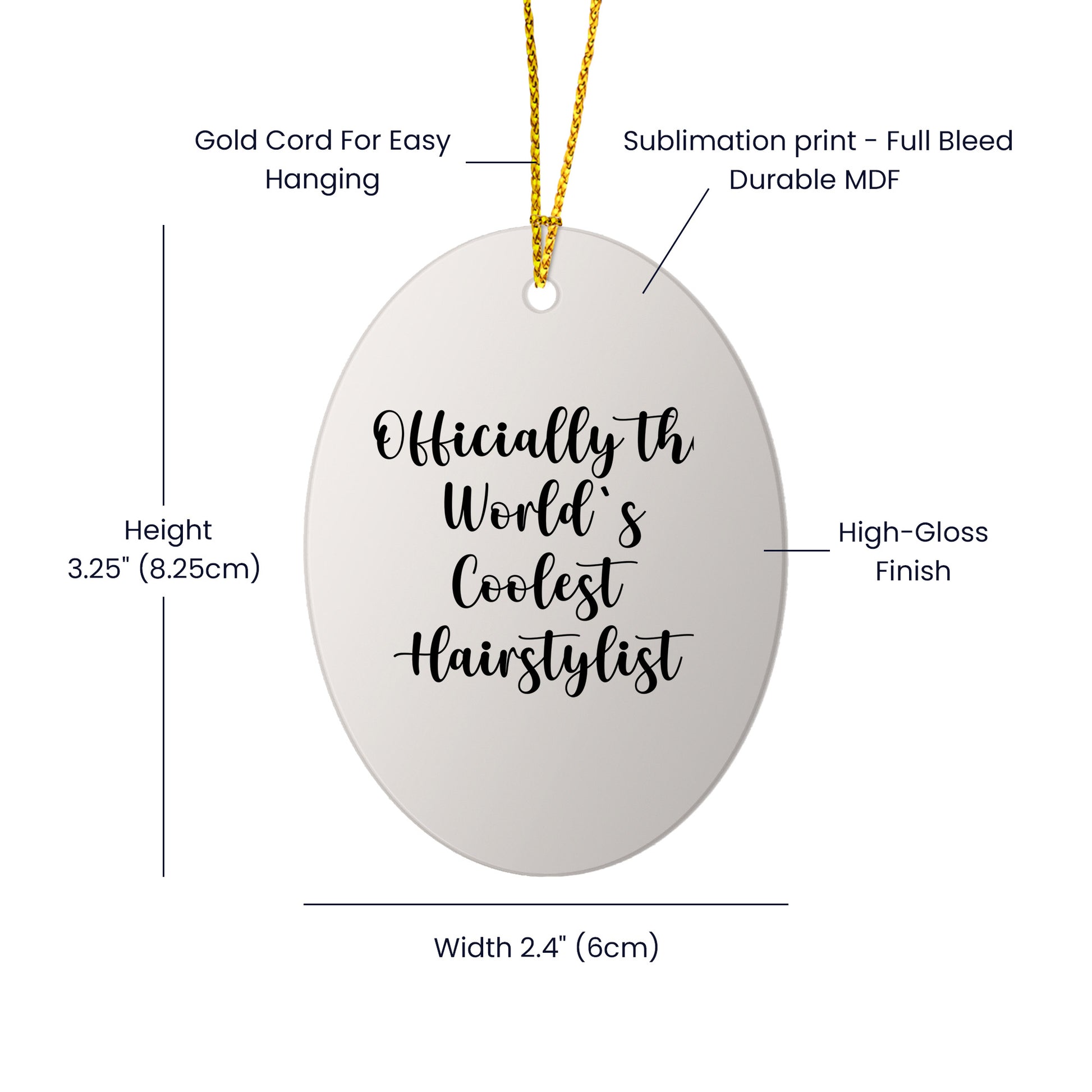 Funny Hairstylist Gifts from Family, Oval Ornament Quote 'Officially The World's Coolest Hairstylist' for Hairstylist, Christmas Unique Gifts