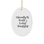 Funny Hairstylist Gifts from Family, Oval Ornament Quote 'Officially The World's Coolest Hairstylist' for Hairstylist, Christmas Unique Gifts