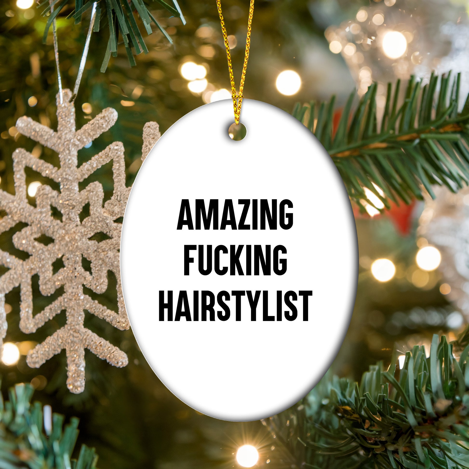 Funny Hairstylist Gifts from Friends, Women, Family - Amazing F-king Hairstylist Oval Ornament, Christmas Unique Presents for Hairstylist