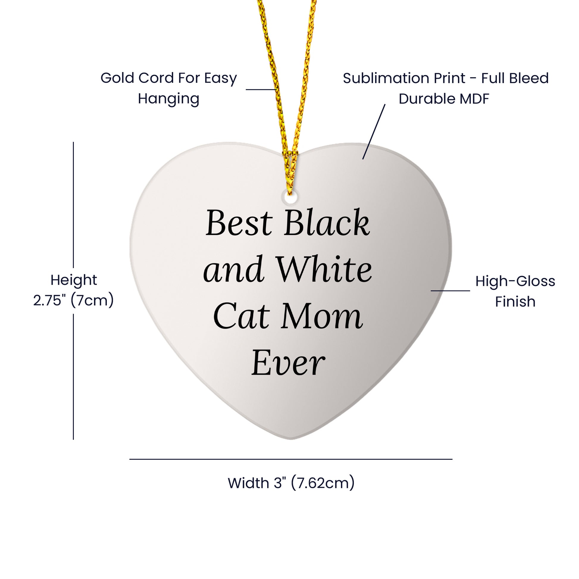 Funny Heart Ornament for Black and White Cat Lovers - Gifts from Mom to Friends and Family for Christmas