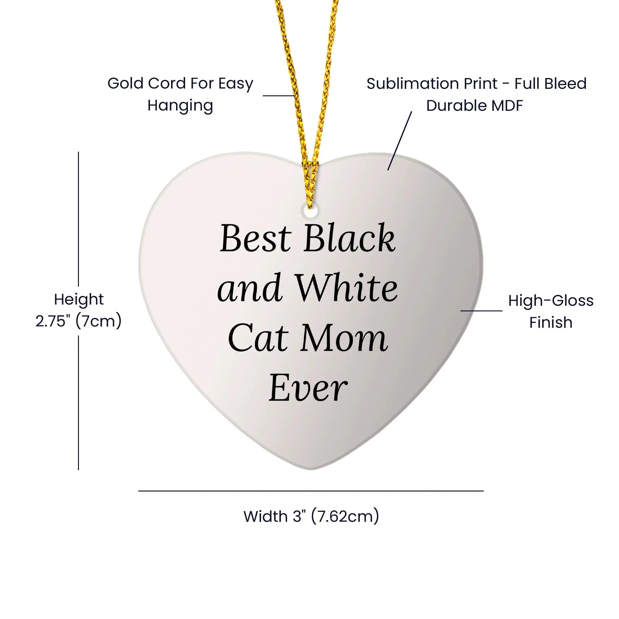 Funny Heart Ornament for Black and White Cat Lovers - Gifts from Mom to Friends and Family for Christmas