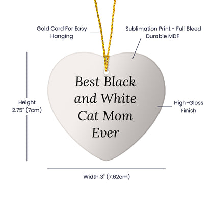 Funny Heart Ornament for Black and White Cat Lovers - Gifts from Mom to Friends and Family for Christmas