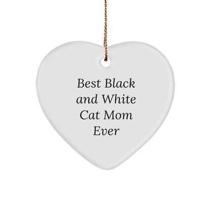 Funny Heart Ornament for Black and White Cat Lovers - Gifts from Mom to Friends and Family for Christmas