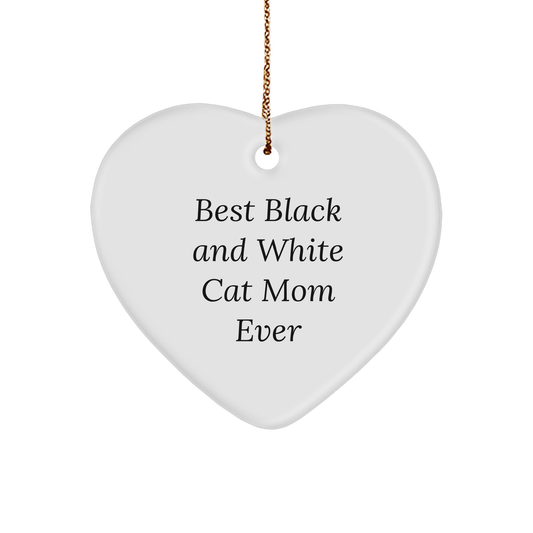 Funny Heart Ornament for Black and White Cat Lovers - Gifts from Mom to Friends and Family for Christmas