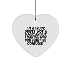 Funny Heart Ornament for Truck Driver Gifts from Family, Heart-Shaped White MDF with Sublimation Print, Christmas Unique Presents for Men