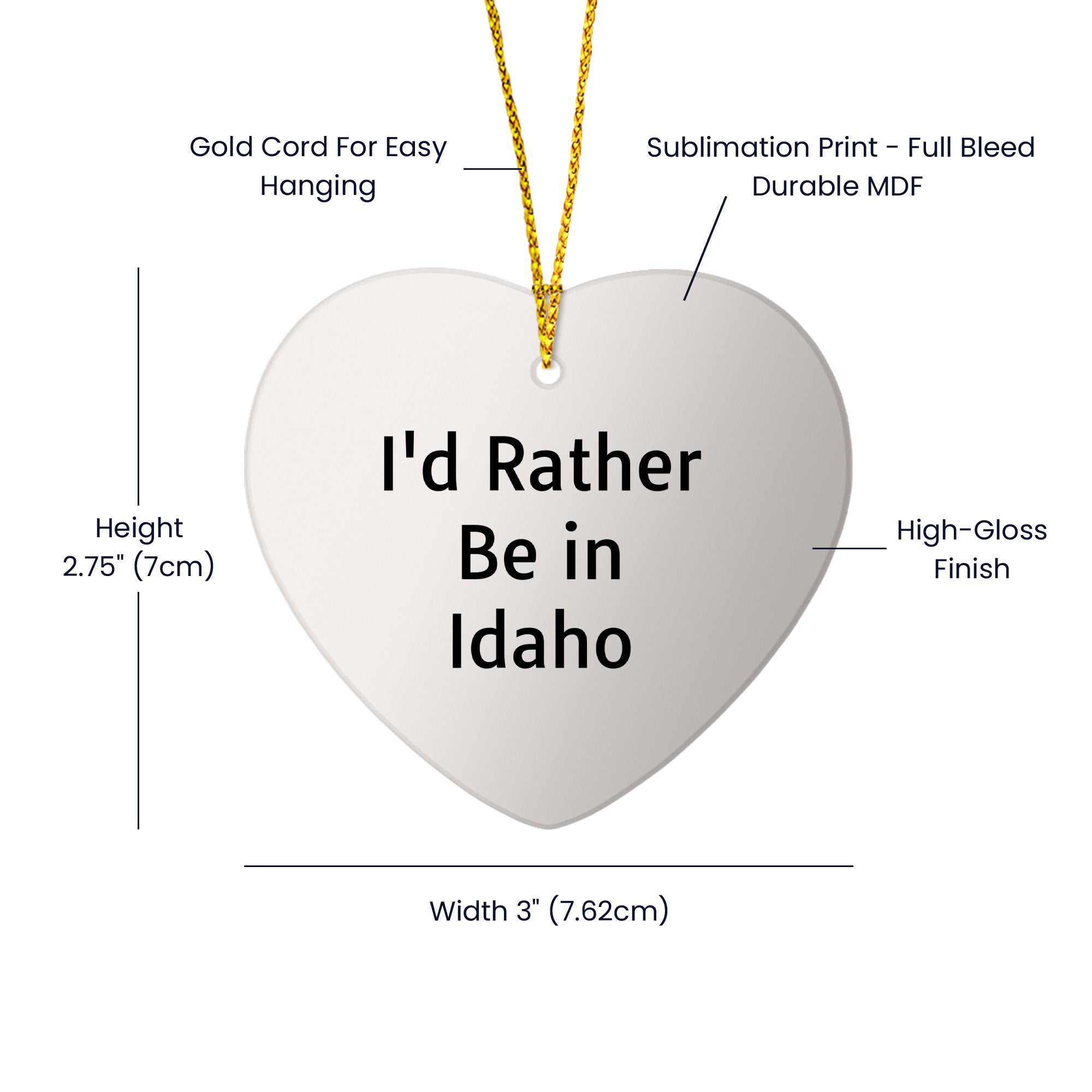 Funny Idaho Heart Ornament Gifts for Friends from I'd Rather Be In Idaho, Christmas Unique Presents