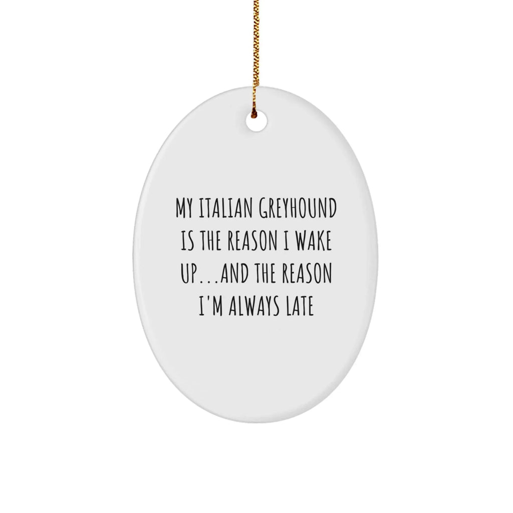 Funny Italian Greyhound Dog Oval Ornament My Italian Greyhound Is The Reason I Wake Up...and The Reason I'm Always Late Christmas Unique Gifts