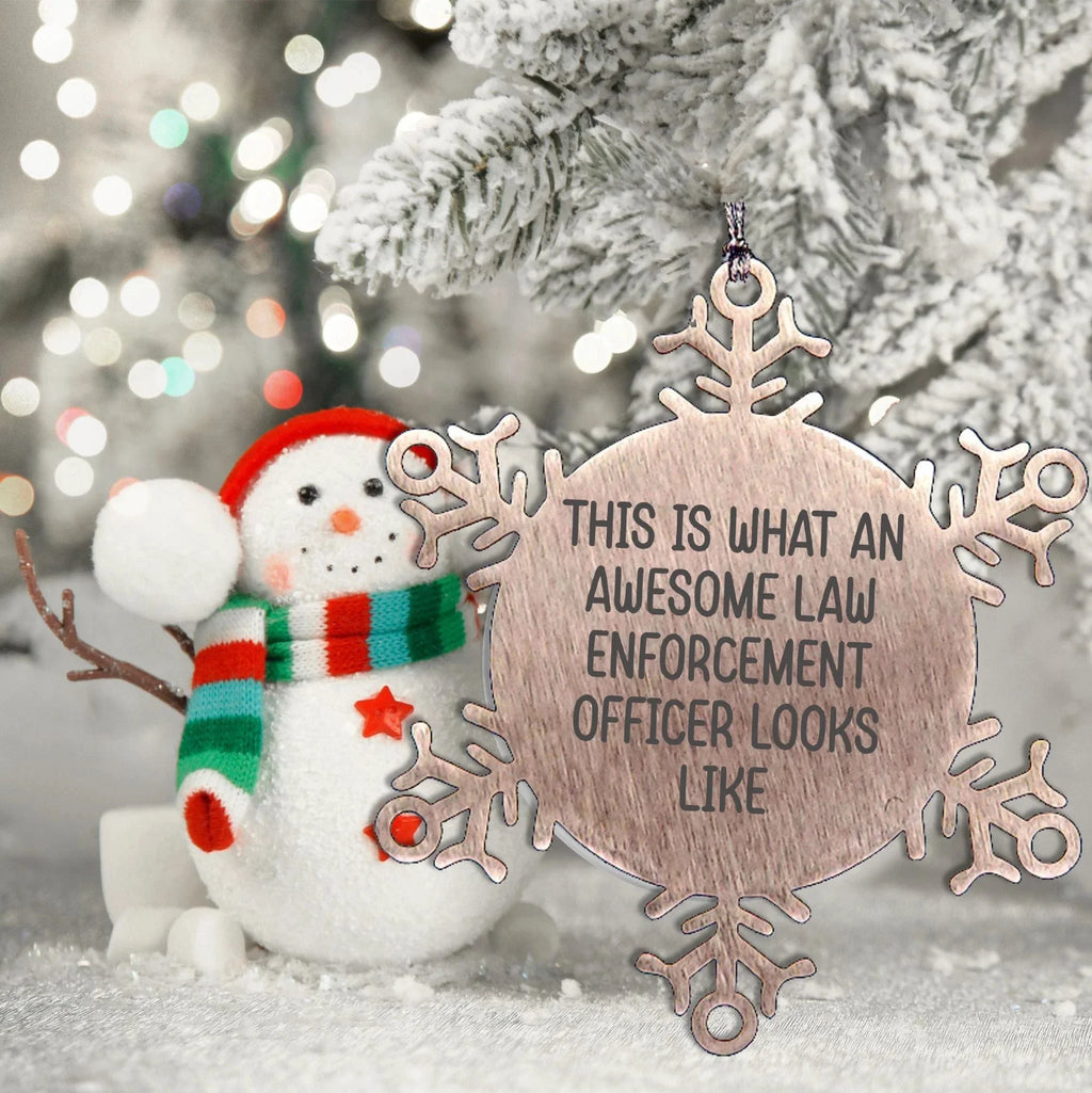 Funny Law Enforcement Officer Gifts from Friends, Snowflake Ornament, 'This Is What An Awesome Law Enforcement Officer Looks Like' Christmas Unique Giving Ideas