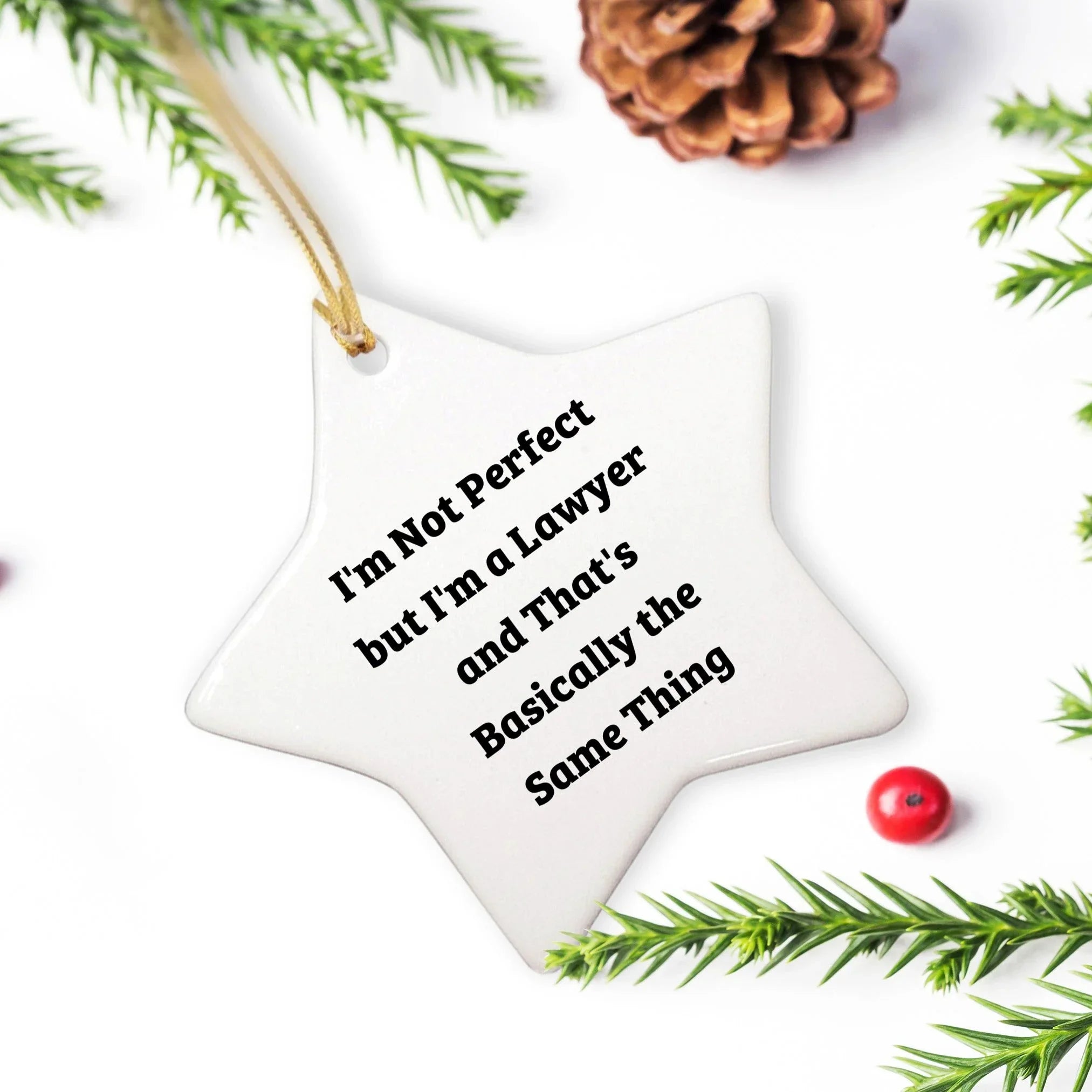 Funny Lawyer Gifts for Men - 'I'm Not Perfect' Star Ornament, Gifts from Family for Christmas