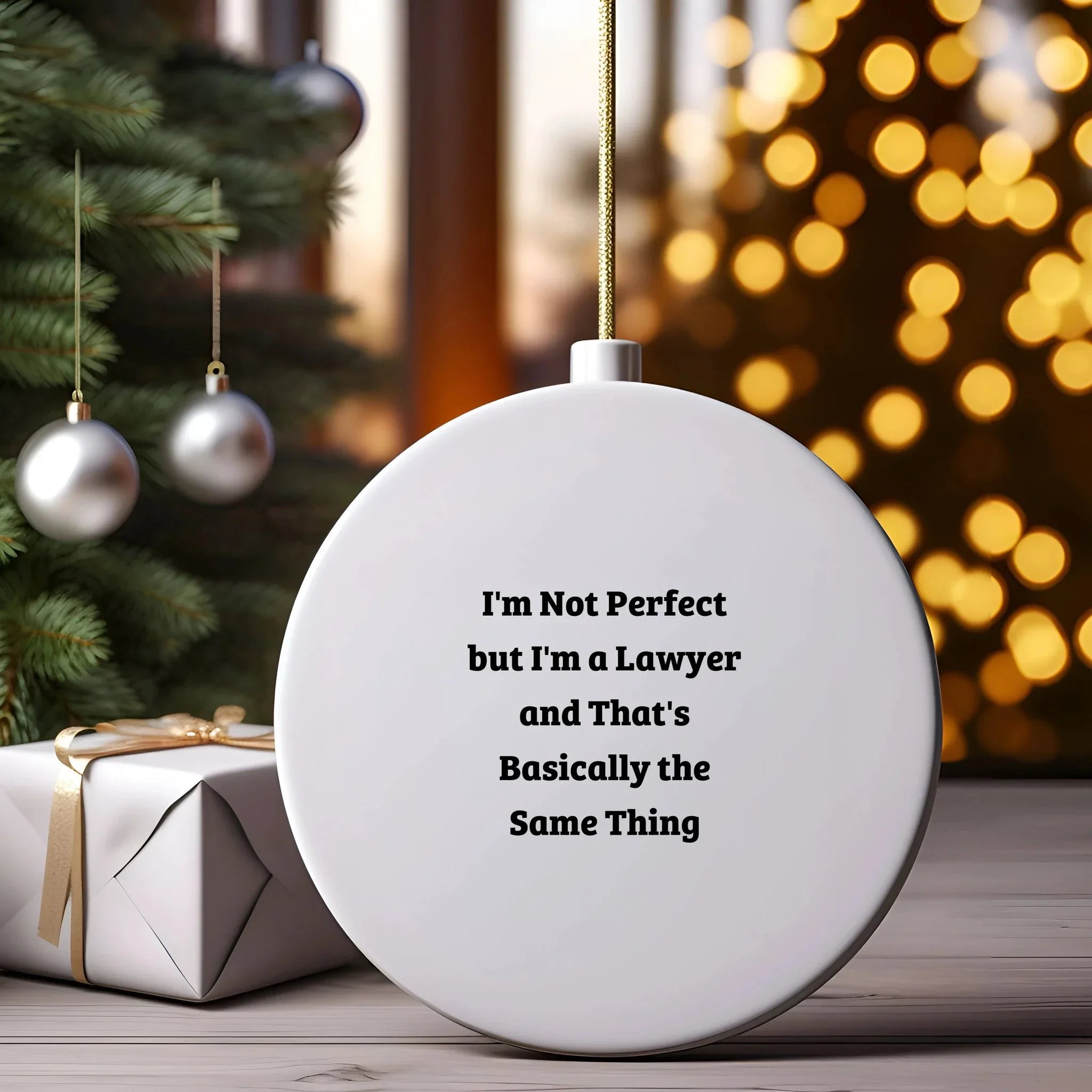 Funny Lawyer Gifts from Friends - 'I'm Not Perfect But I'm A Lawyer' Circle Ornament for Christmas