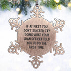 Funny Loan Officer Gifts, 'If At First You Don't Succeed' Snowflake Ornament from Friends, Coworkers, Family to Men, Women, Loan Officer, Christmas Unique Present