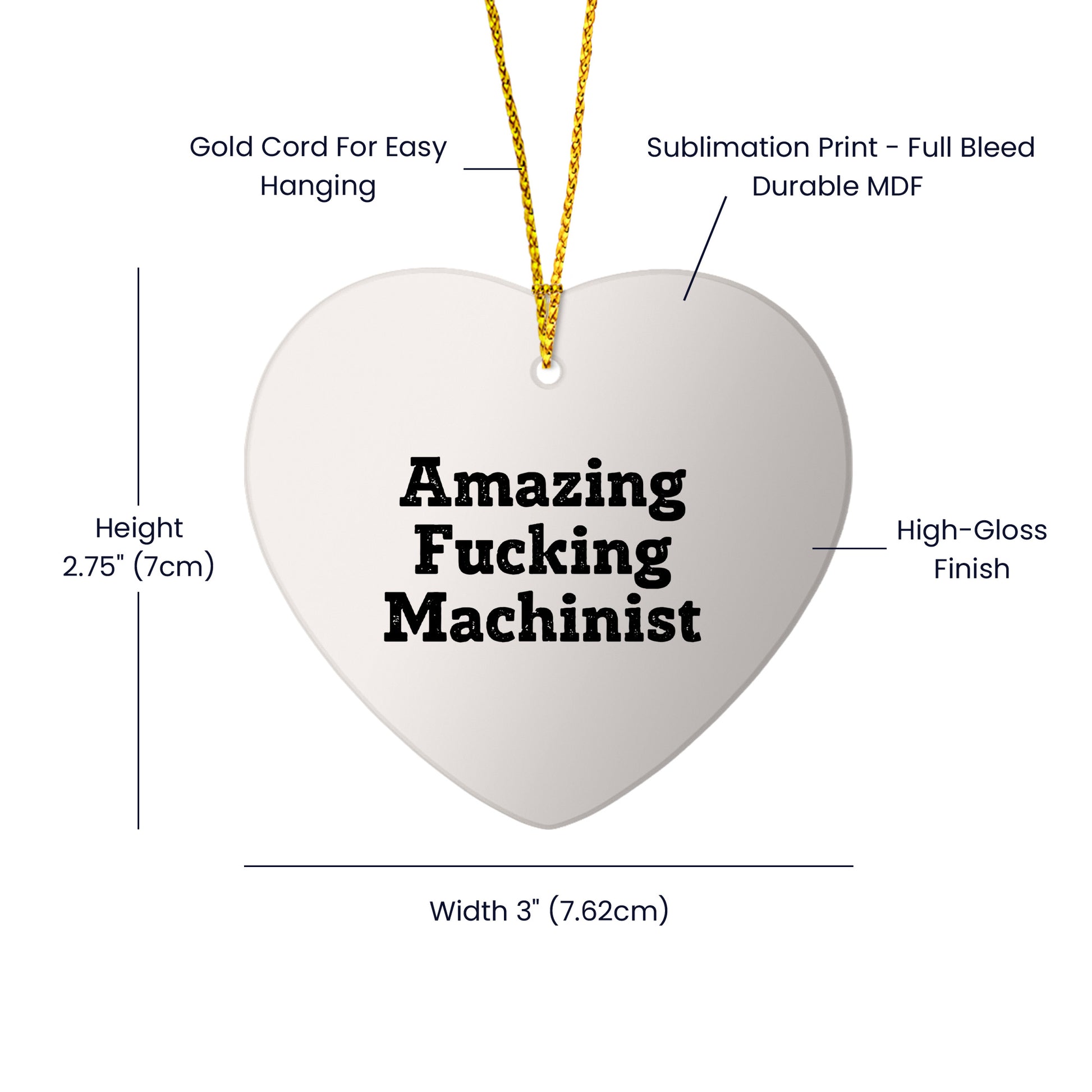 Funny Machinist Gifts from Friends, 'Amazing F-king Machinist' Heart Ornament for Men, Unique Christmas Unique Gifts for Machinist