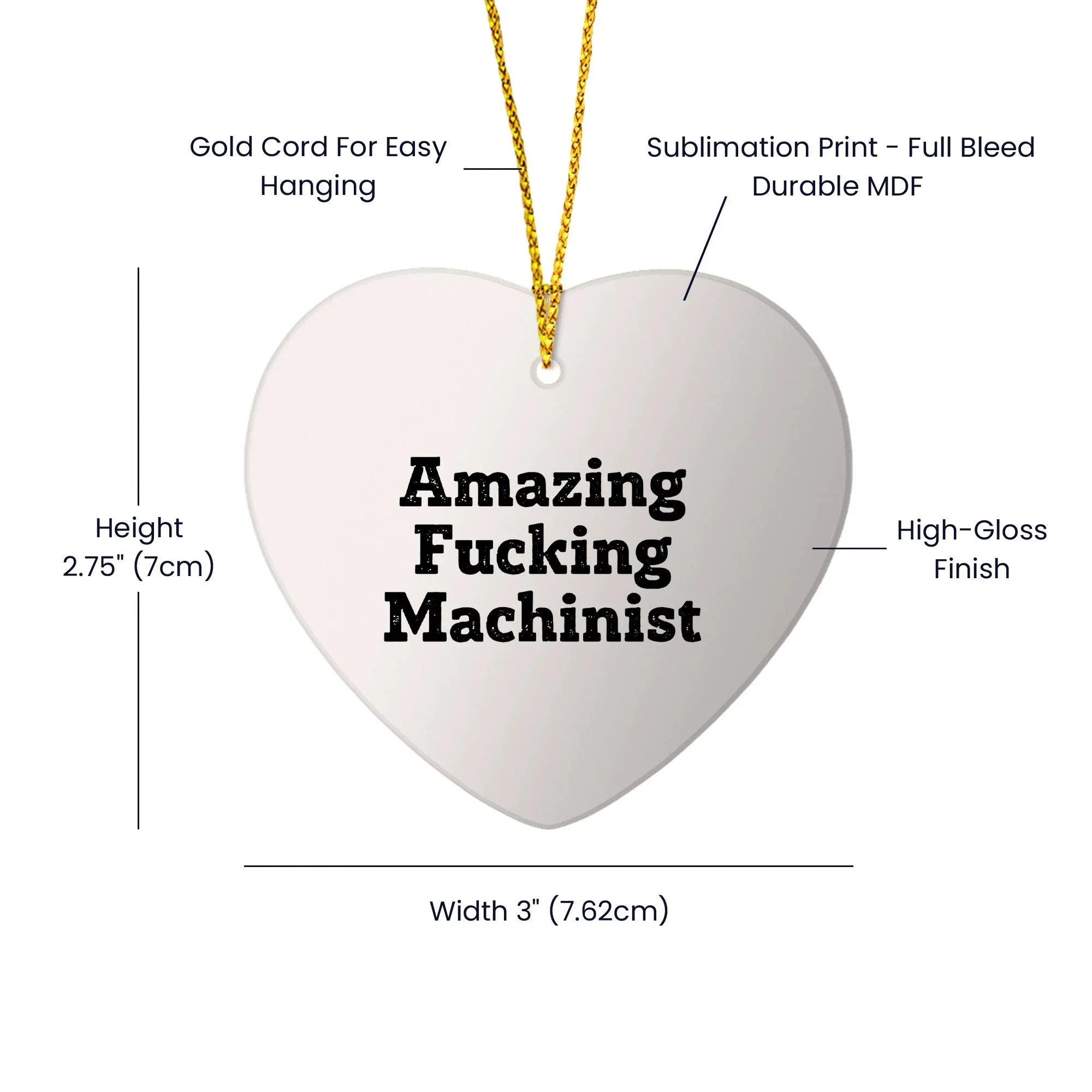 Funny Machinist Gifts from Friends, 'Amazing F--king Machinist' Heart Ornament for Men, Unique Christmas Unique Gifts for Machinist