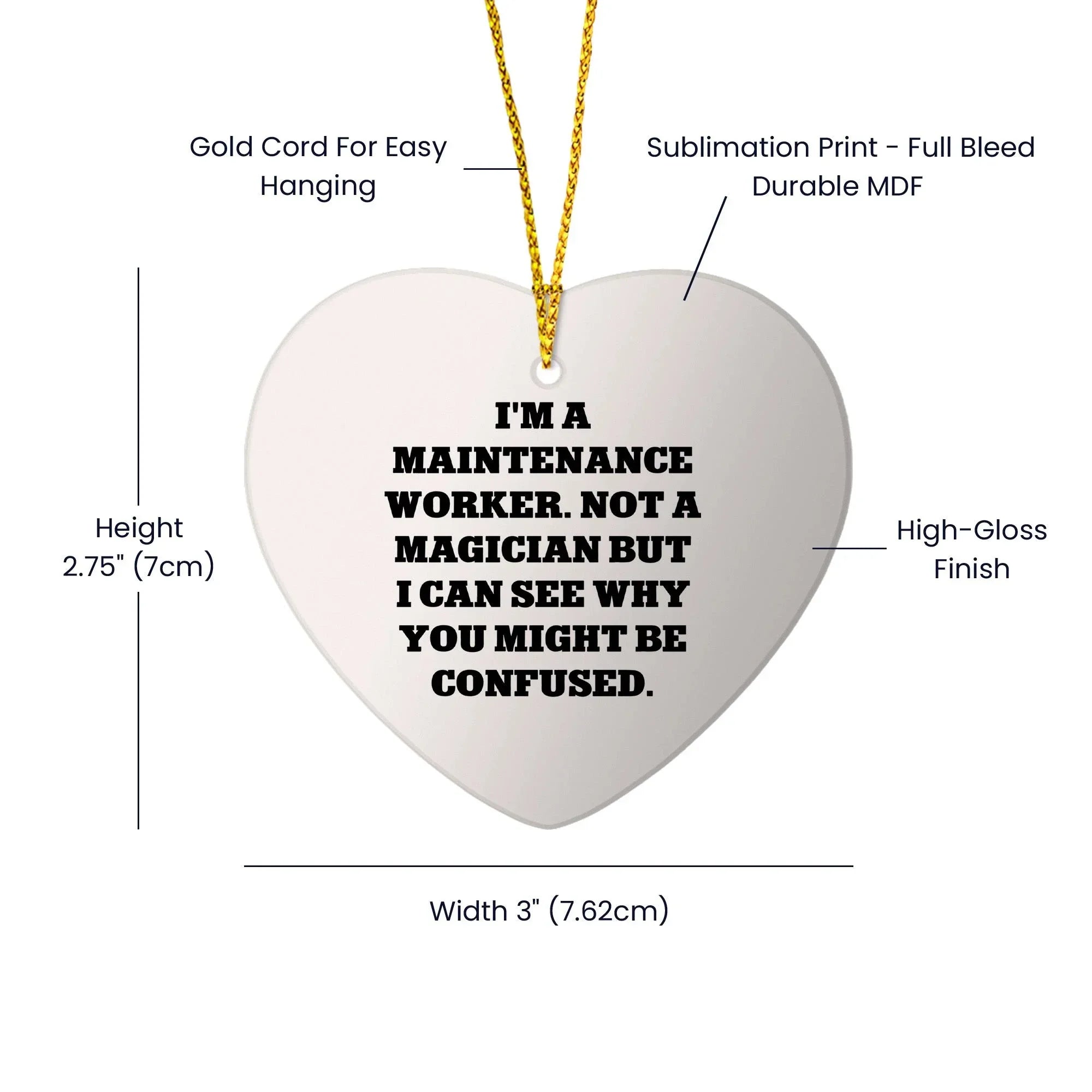 Funny Maintenance Worker Gifts - 'I'm Not a Magician' Heart Ornament, Gifts from Friends to Coworkers, Christmas Unique Presents for Men