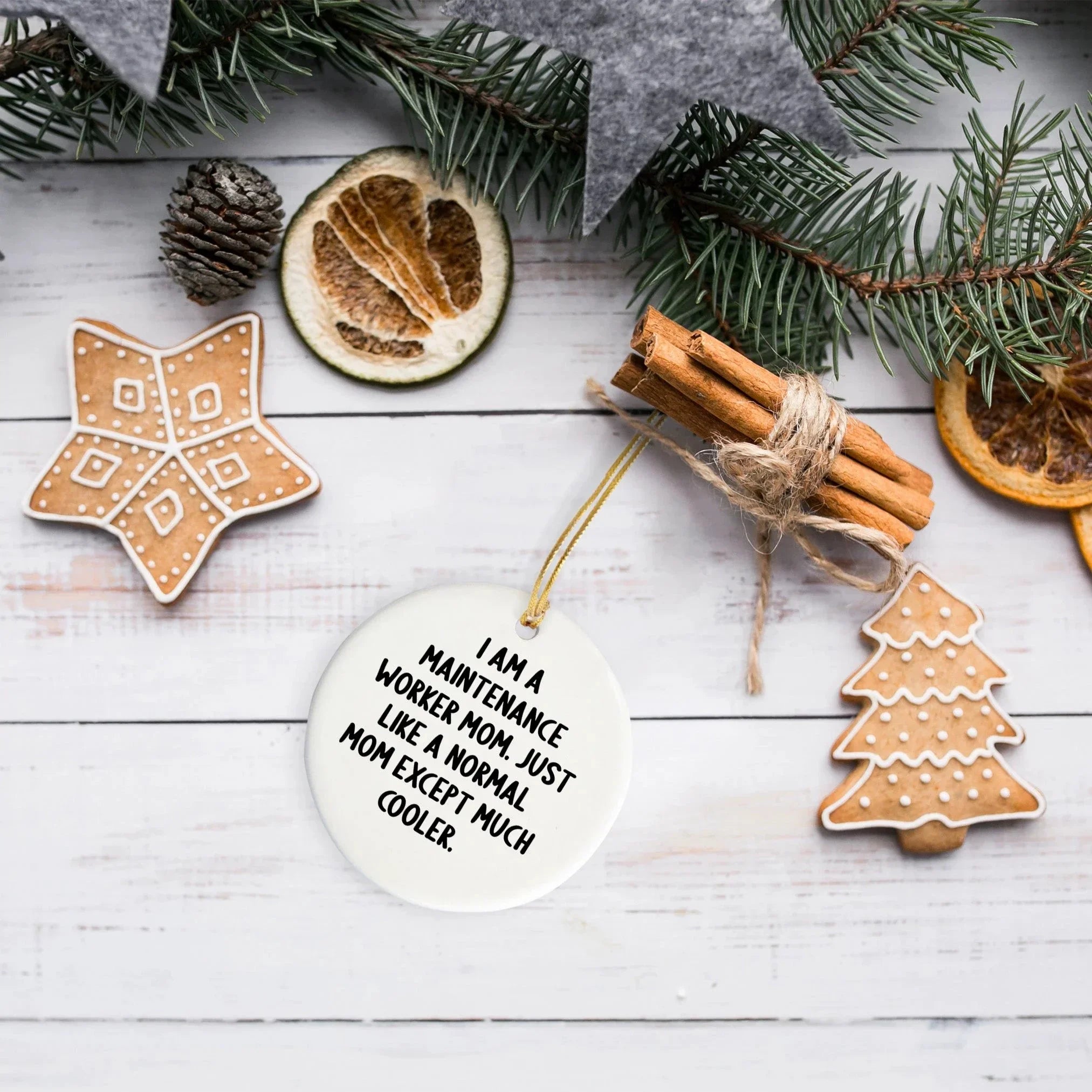 Funny Maintenance Worker Gifts from Friends - 'I Am A Maintenance Worker Mom' Circle Ornament for Christmas