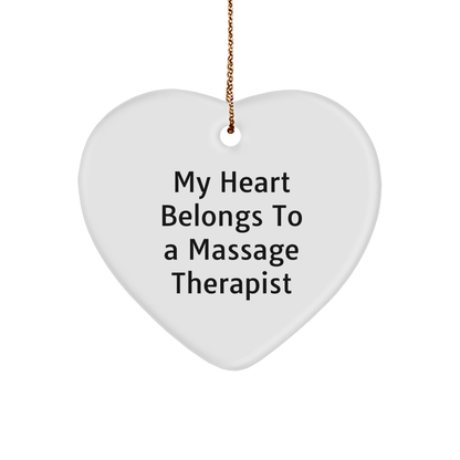 Funny Massage Therapist Gifts, 'My Heart Belongs To A Massage Therapist' Heart Ornament Christmas Unique Gifts
