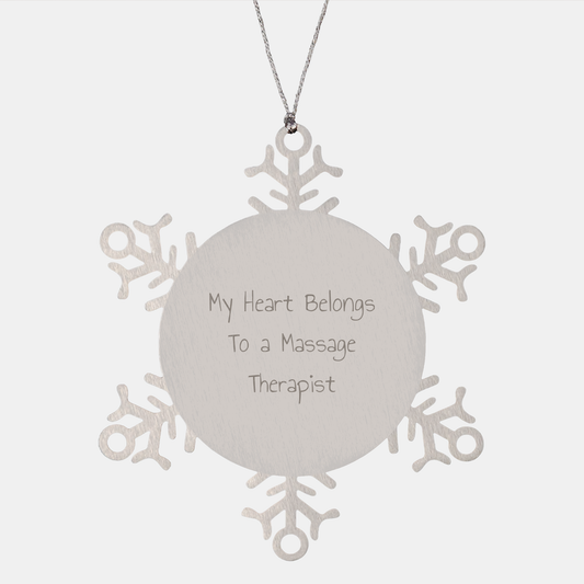 Funny Massage Therapist Gifts, 'My Heart Belongs To A Massage Therapist' Snowflake Ornament for Christmas, Gifts
