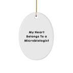 Funny Microbiologist Gifts from Friends and Family - 'My Heart Belongs To A Microbiologist' Oval Ornament for Christmas