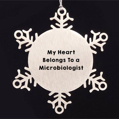 Funny Microbiologist Gifts from Men to Friends - My Heart Belongs To A Microbiologist Snowflake Ornament, Christmas Unique Presents for Women Coworkers