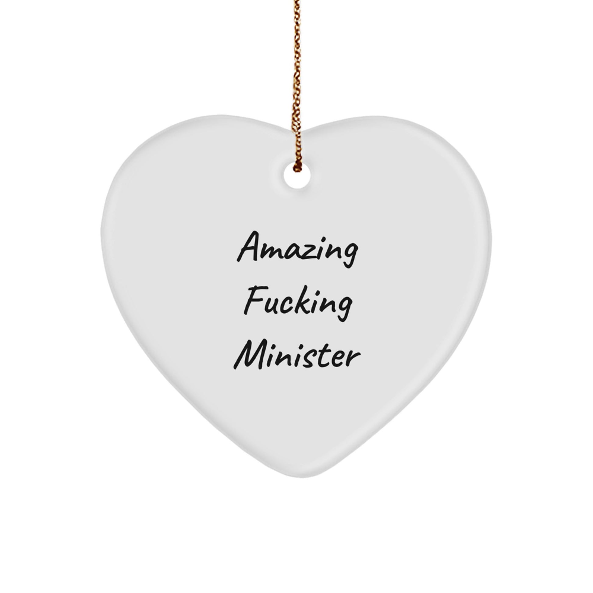 Funny Minister Gifts - 'Amazing F-king Minister' Heart Ornament for Christmas, Gifts from Family, Friends, or Coworkers, Perfect for Minister's Office or Home