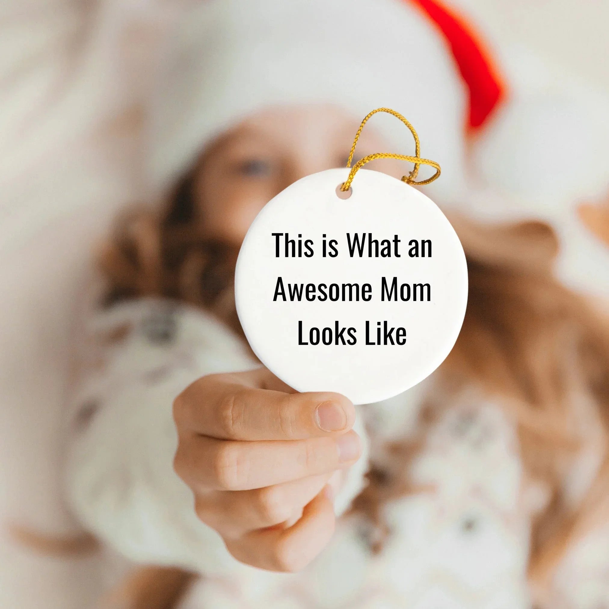 Funny Mom Gifts from Men for Awesome Moms - 'This Is What An Awesome Mom Looks Like' Circle Ornament, White, Christmas Unique Gifts