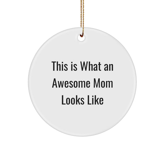 Funny Mom Gifts from Men for Awesome Moms - 'This Is What An Awesome Mom Looks Like' Circle Ornament, White, Christmas Unique Gifts