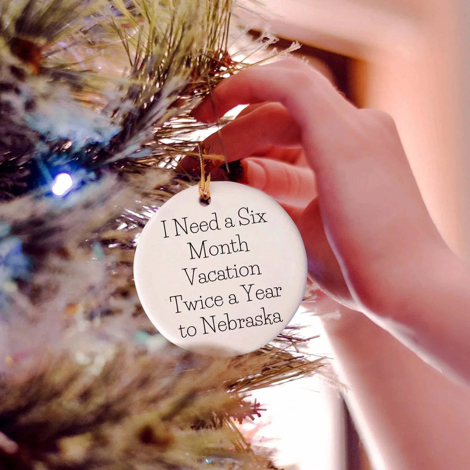 Funny Nebraska Circle Ornament, I Need A Six Month Vacation Twice A Year To Nebraska Gifts