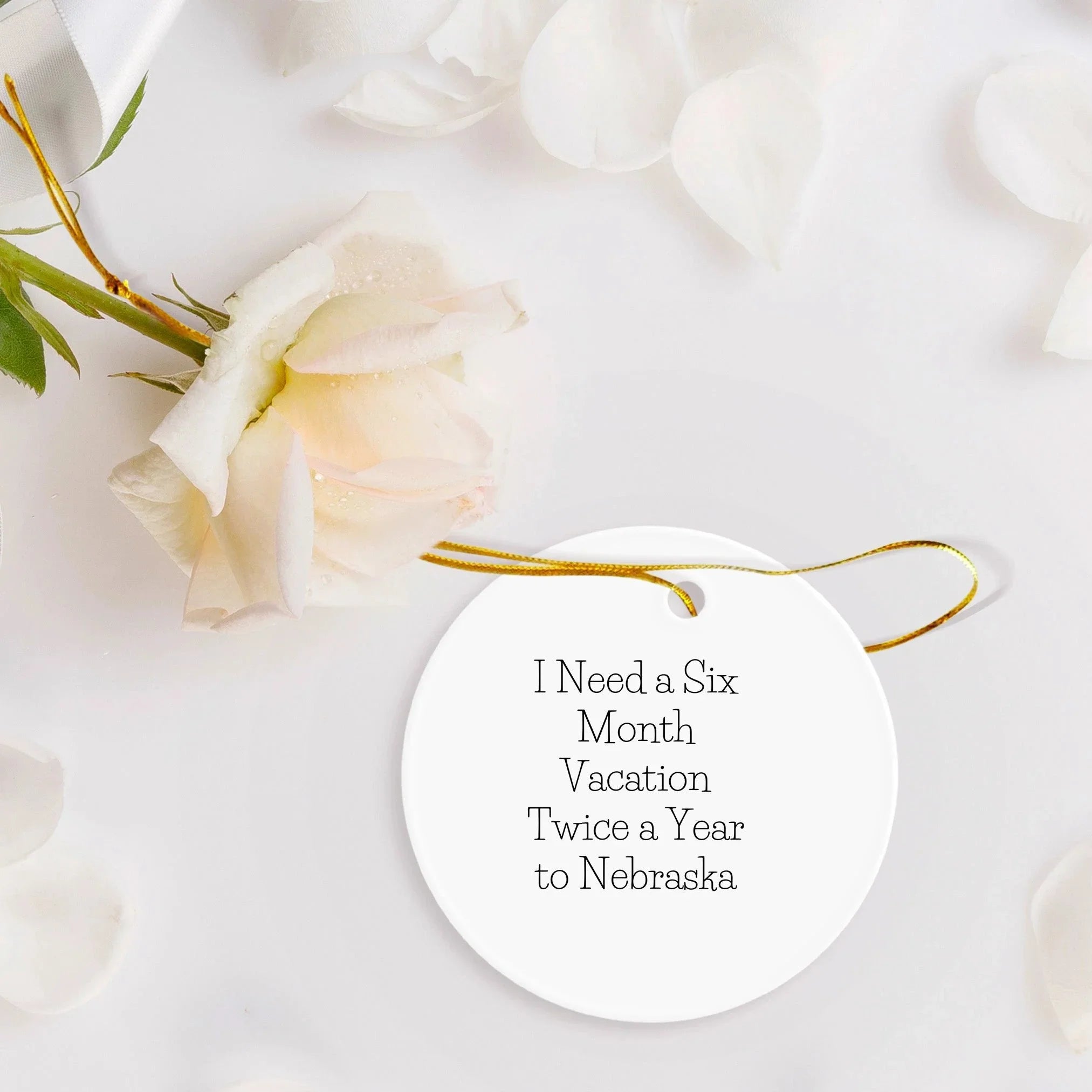 Funny Nebraska Circle Ornament, I Need A Six Month Vacation Twice A Year To Nebraska Gifts