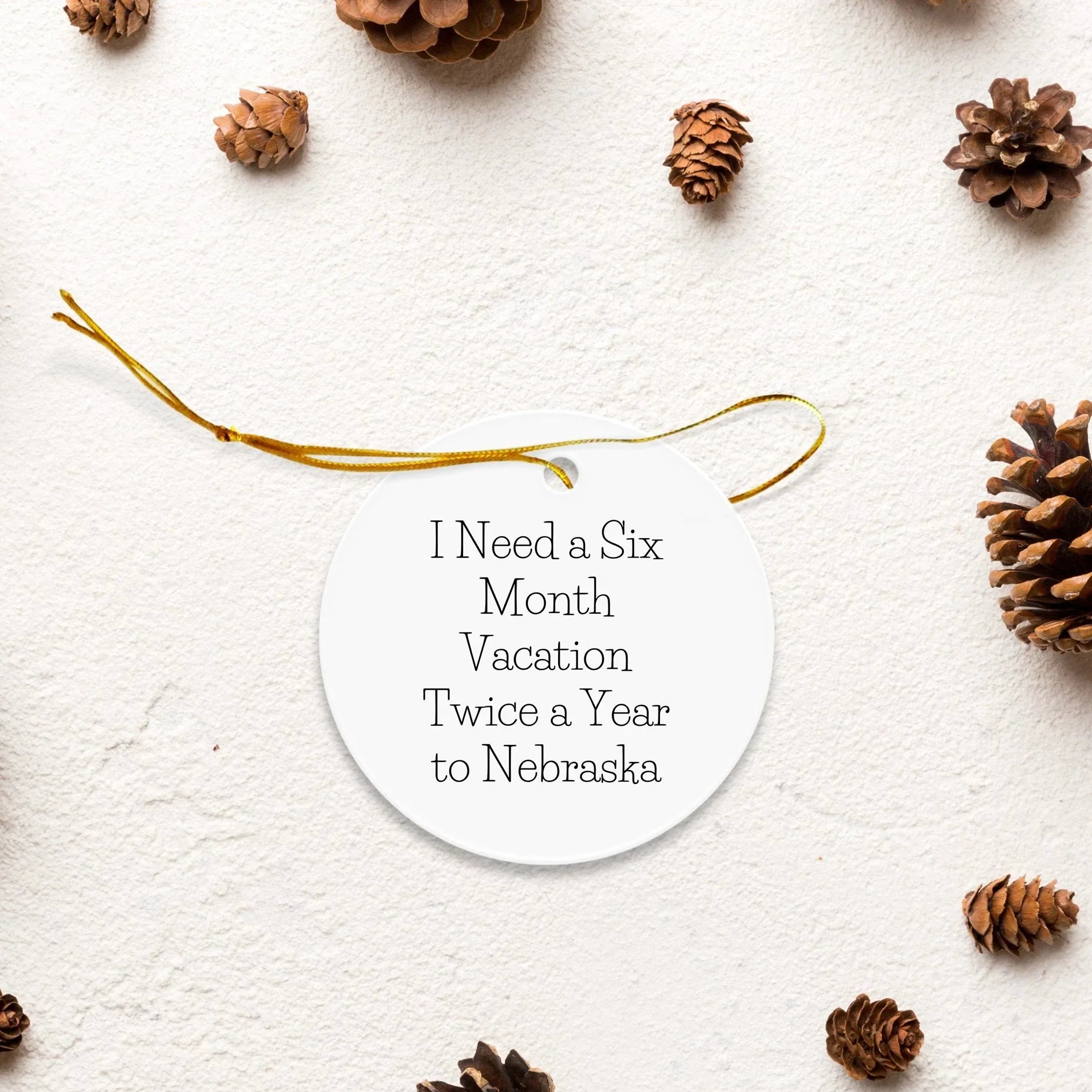 Funny Nebraska Circle Ornament, I Need A Six Month Vacation Twice A Year To Nebraska Gifts
