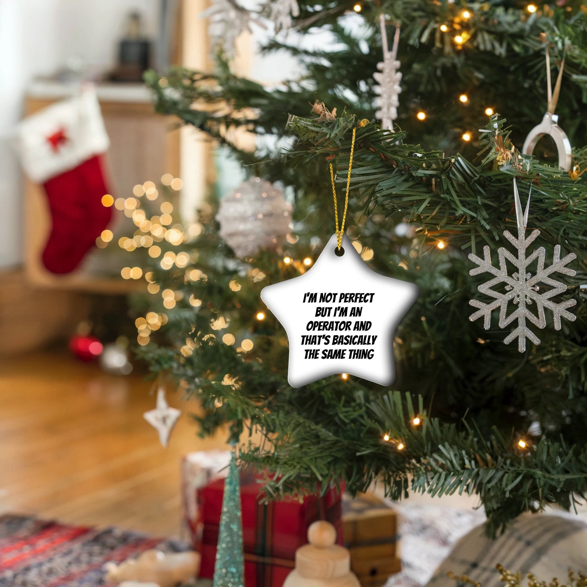 Funny Operator Star Ornament, Gifts from Family for Operator, I'm Not Perfect But I'm An Operator, White Star Shaped, Christmas Unique Gifts