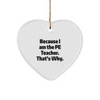 Funny PE Teacher Gifts from Friends - Because I Am The PE Teacher. That's Why. Christmas Heart Ornament for Men