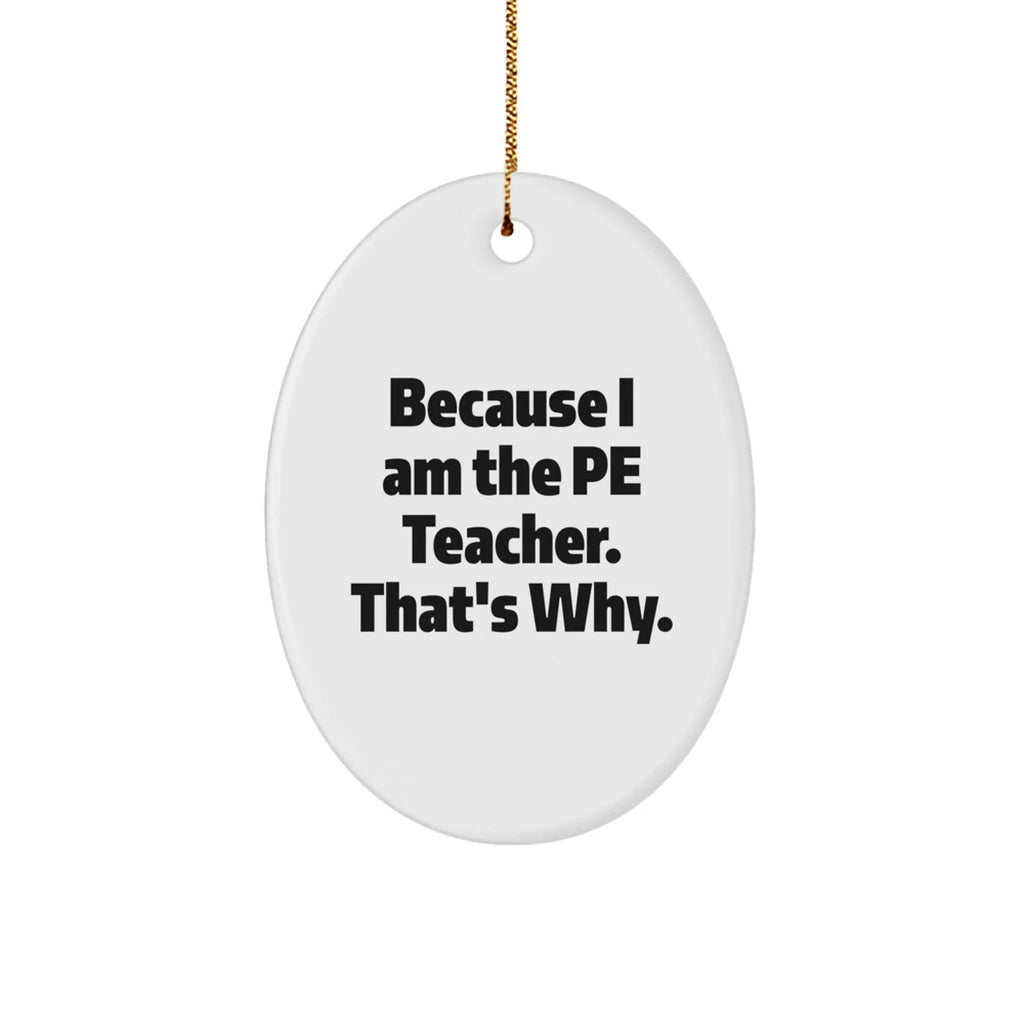 Funny PE Teacher Gifts from Men to Friends - Oval Ornament Because I Am The Pe Teacher. That's Why. - Unique Christmas Unique Gifts for PE Teacher