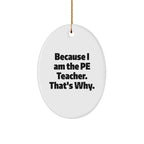 Funny PE Teacher Gifts from Men to Friends - Oval Ornament Because I Am The Pe Teacher. That's Why. - Unique Christmas Unique Gifts for PE Teacher